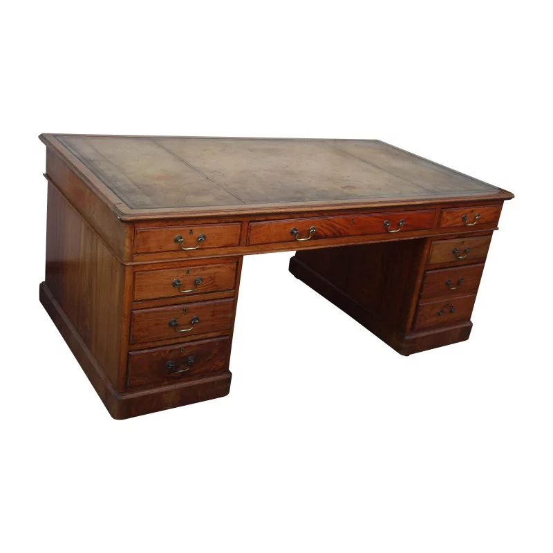 Partner Desk in mahogany with leather top, handles in … - Moinat - Desks