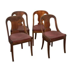 Set of 4 walnut gondola chairs with velvet seat. …