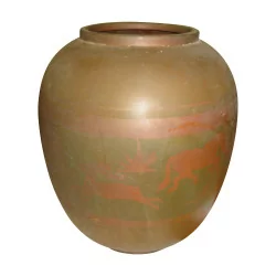 copper metal vase with “hunting scene” decor, art …