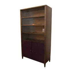 Bookcase in brushed metal silver and purple lacquered wood …