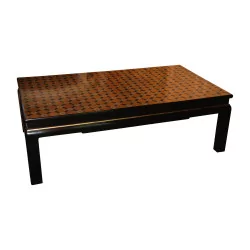 PDS living room table painted black with marquetry decor.