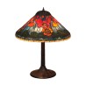 Lampe modèle Tiffany, décor vitrail flamme et pied en bronze - Moinat - Lampes de table