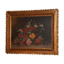 Table, oil on canvas “Bouquet of flowers”, with frame in …