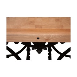 Butcher’s table with wooden top standing with the center in …