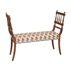 Henri II style bench, covered in Toile de