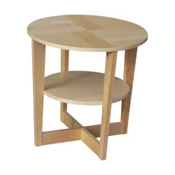 Table, pedestal table in beech with crotch shelf, finish …