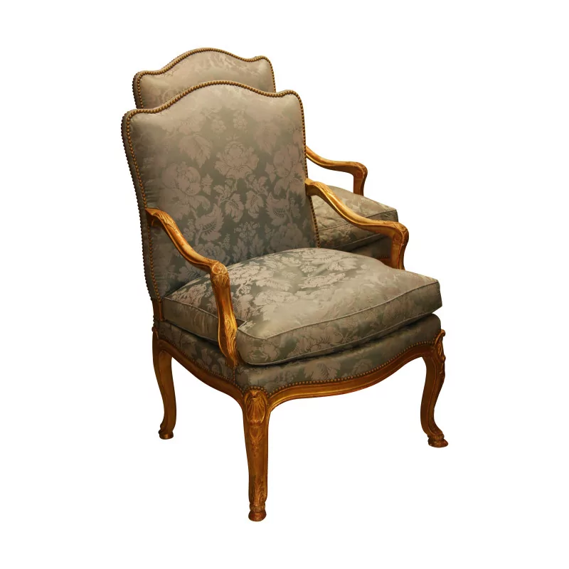 Pair of large Louis XV Regency armchairs in gilded wood, … - Moinat - Armchairs