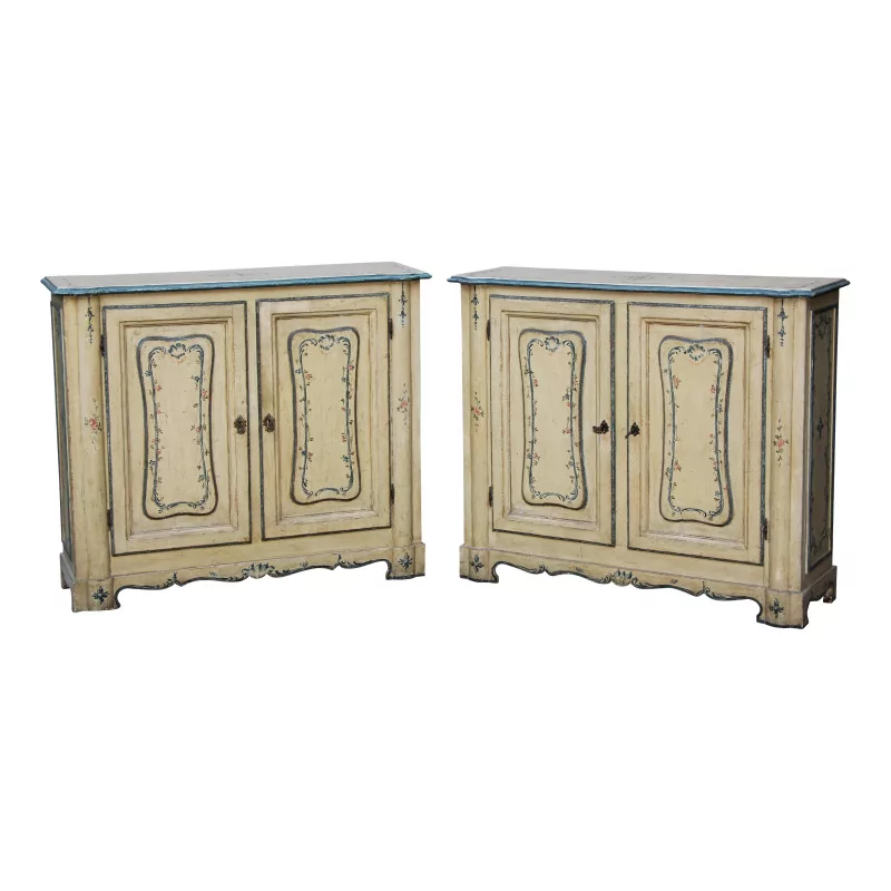 Pair of Italian sideboards in painted wood with Venetian decor, … - Moinat - Buffet, Bars, Sideboards, Dressers, Chests, Enfilades