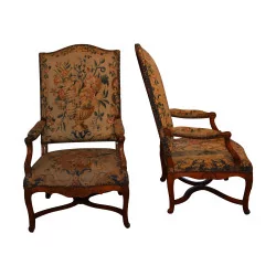 Pair of Louis XV Régence armchairs, flat back, large model in …