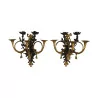 Paar „Hirsche“ 5-flammige Wandlampen aus gemeißelter vergoldeter Bronze und … - Moinat - Wandleuchter