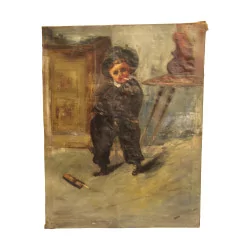 Nemes（1889-1976）的画布上吸烟男孩的油画，......