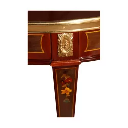 Round end table in inlaid dappled mahogany with