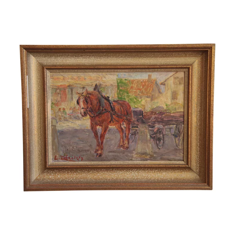 Ölgemälde auf Holz „Pferd in der Genfer Altstadt“, … - Moinat - VE2022/1