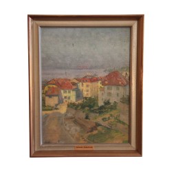 木板油画“蒙特勒风景”，签名和题词