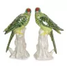 Paire de perroquets en porcelaine, coloris vert. - Moinat - Accessoires de décoration