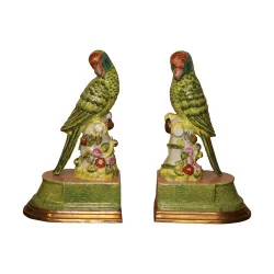 Pair of “green parrot” porcelain bookends.