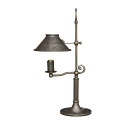 Quinquet lamp in burnished patinated bronze, bronze lampshade.