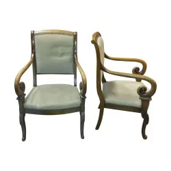Pair of walnut armchairs, Louis-Philippe style with crook