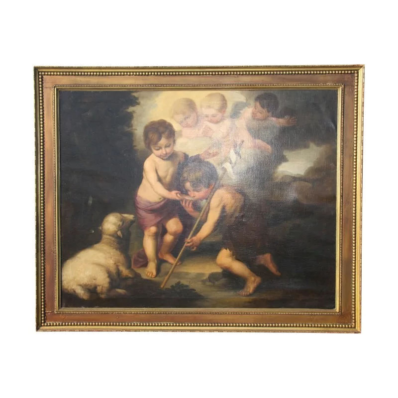 Oil painting on canvas “The Puttis and the lamb”, Art Nouveau, … - Moinat - Painting - Miscellaneous Oil painting on canvas “The Puttis and the lamb”, Art Nouveau, … - Moinat - Painting - Miscellaneous