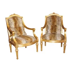 Pair of large Italian Louis XVI armchairs in walnut wood …