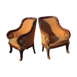 Pair of large Empire gondolas armchairs in mahogany, …