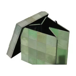 faltbare Pouf-Kommode aus Rindsleder, grüne „Schachbrett“-Optik …