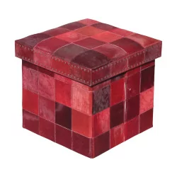 foldable pouf-chest in cowhide, “checkerboard” effect …