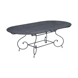 Oval table model Prangins in wrought iron with sheet metal top