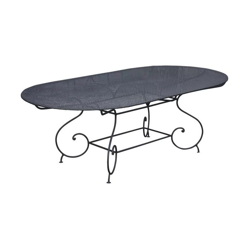 Table ovale modèle Prangins en fer forgé avec plateau en tôle - Moinat - VE2022/2