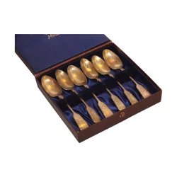 6 Dessert spoons with box “Sterling, vermeil silver” …