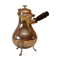 Verseuse française en argent avec manche noir, tête de