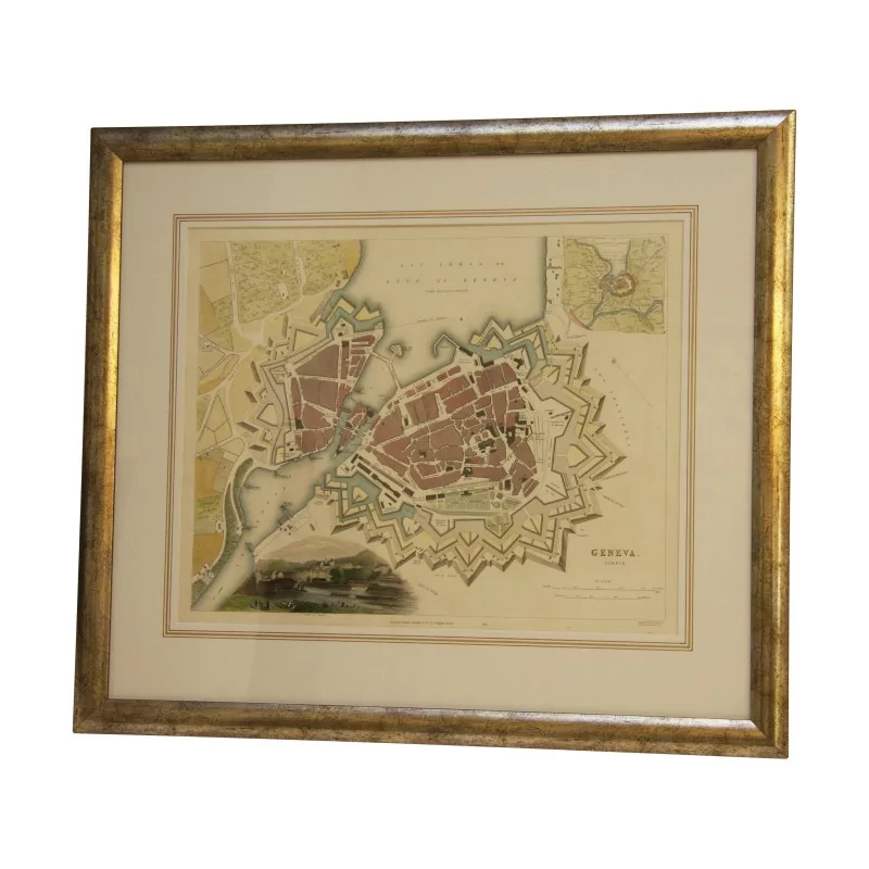 Map of Geneva, with frame. Switzerland, late 19th early 20th... - Moinat - Prints, Reproductions
