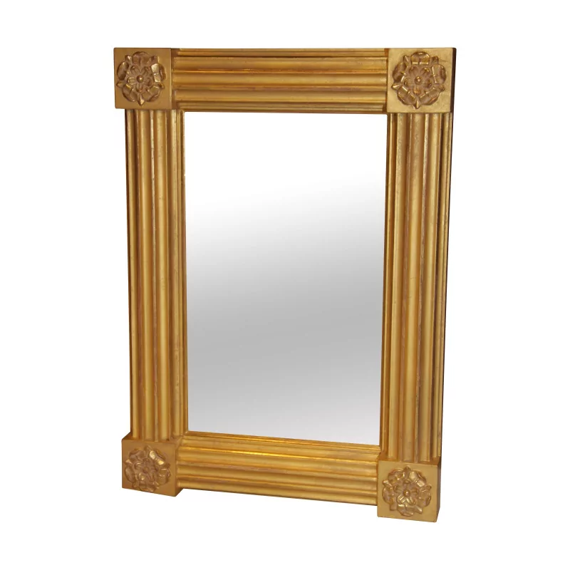 goldener rechteckiger Spiegel, kanneliert mit Rosetten in der … - Moinat - Spiegel