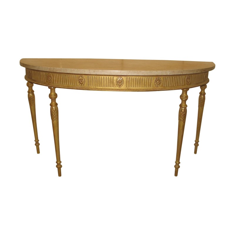 Half-moon console with 4 legs, gilded with white top. - Moinat - Consoles, Side tables, Sofa tables