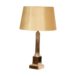 Column Lamp, in Corinthian silvered brass and gray shade …