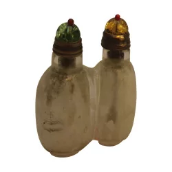 Glass snuff bottle with colored caps, China 20th century.