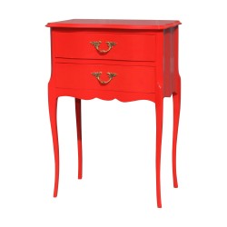Louis XV style bedside table, Ferrari red lacquered with interior