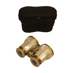 Pair of mother-of-pearl and brass binoculars, marked “J:E MIELCK