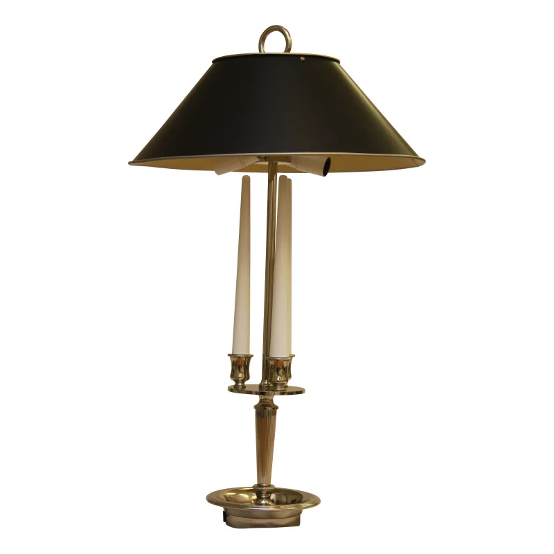 Lampe ASCOT en nickel brillant à 2 lumières avec abat-jour en … - Moinat - Lampes de table