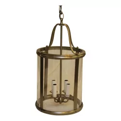 个带 4 盏灯的圆形亚光镍铜绿灯笼。