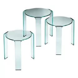 Set of 3 round tables, in 12mm curved glass.
