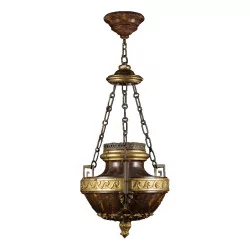 Pair of chandeliers, hanging torches in the shape of wooden urns