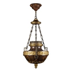 Paire de lustres, flambeaux suspendus en forme d’urnes en bois