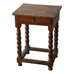 Walnut baluster bedside table with 1 drawer. 18th century