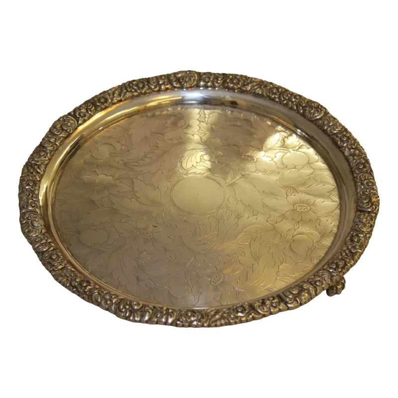 round tray in 925 sterling silver on 3 legs. … - Moinat - Silverware