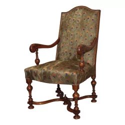 Резное кресло Людовика XIII из орехового дерева с балясинами на ножках, …