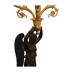 Pair of Empire “Winged Women” candlesticks, in chased bronze and …