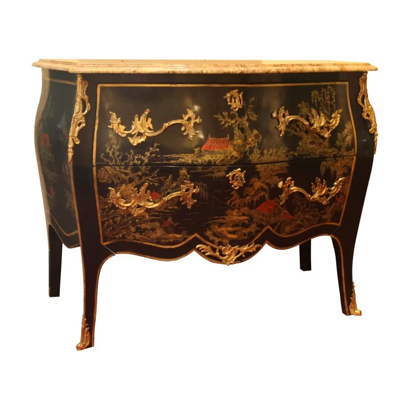 Louis XV style chest of drawers in black Chinese lacquer and … - Moinat - Chests of drawers, Commodes, Chifonnier, Chest of 7 drawers Louis XV style chest of drawers in black Chinese lacquer and … - Moinat - Chests of drawers, Commodes, Chifonnier, Chest of 7 drawers