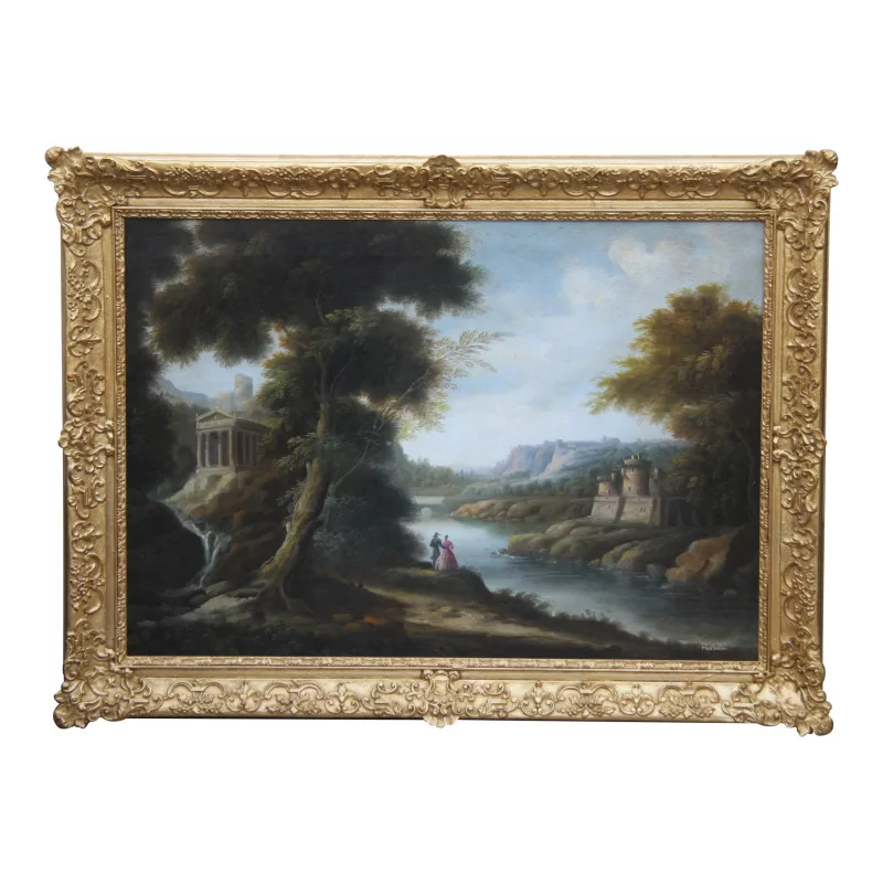 Gemälde „Romantische Landschaft“, handgemaltes Öl auf Leinwand … - Moinat - Gemälden - Landschaften