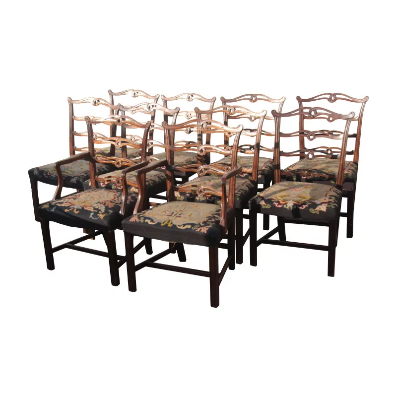 Set of 8 chairs and 2 Hepplewhite wooden armchairs … - Moinat - Chairs